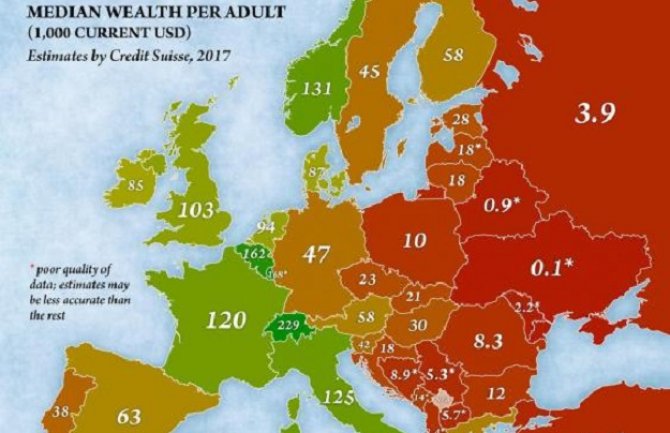 Pogledajte mapu koja pokazuje bogatstvo građana Evrope