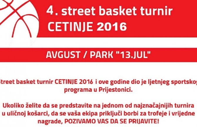 Street basket turnir od 26.do 28. avgusta na Cetinju