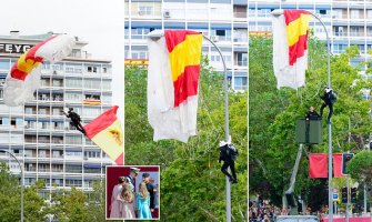Proslava Dana državnosti: Padobranac se pred kraljem zakucao i ostao da visi sa bandere(VIDEO)
