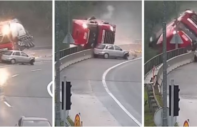 Slovenija: Kamion pao s nadvožnjaka u provaliju, vozač poginuo (VIDEO)