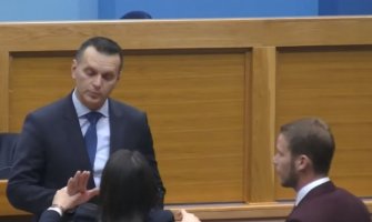 Ministar unutrašnjih poslova udario poslanika u Skupštini zbog NATO zastavica(VIDEO)