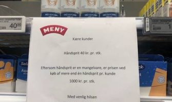 Danska: Jedna bočica za dezinfekciju ruku 5.5 eura, cijena za dva komada 134 eura
