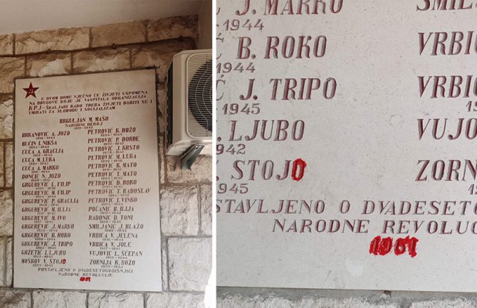 Kotor: Oskrnavljena spomen ploča na Domu kulture u Škaljarima