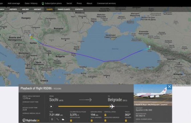 Ruski državni avion preko Bugarske doletio u Beograd