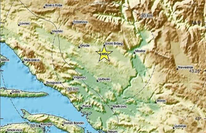 Zemljotres jutros pogodio šire područje Mostara